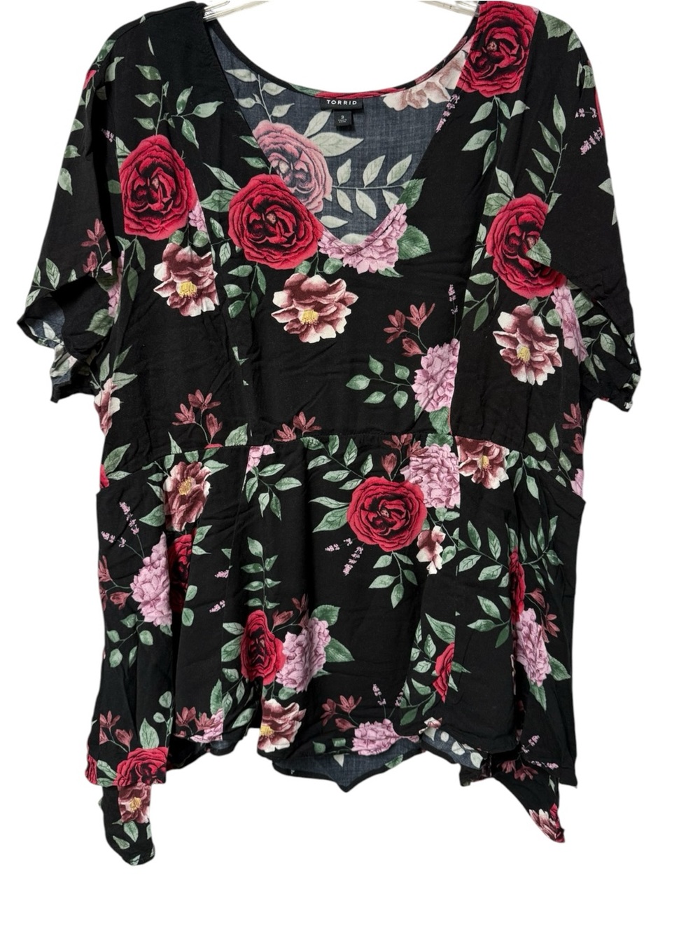 TORRID Black Floral V-Neck Babydoll Top 3X